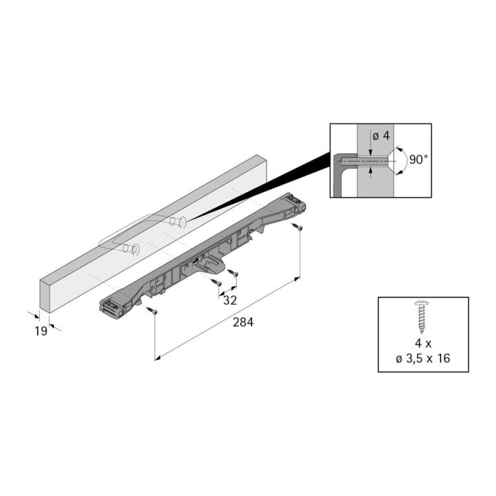 Hettich Système de fixation de panneaux de bureau Top 2000 9004472 plastique noir