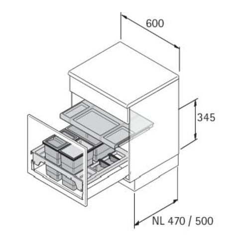 Hettich Système de tri des déchets InsertFlex 600 9207642 KB 600mm plastique gris mat