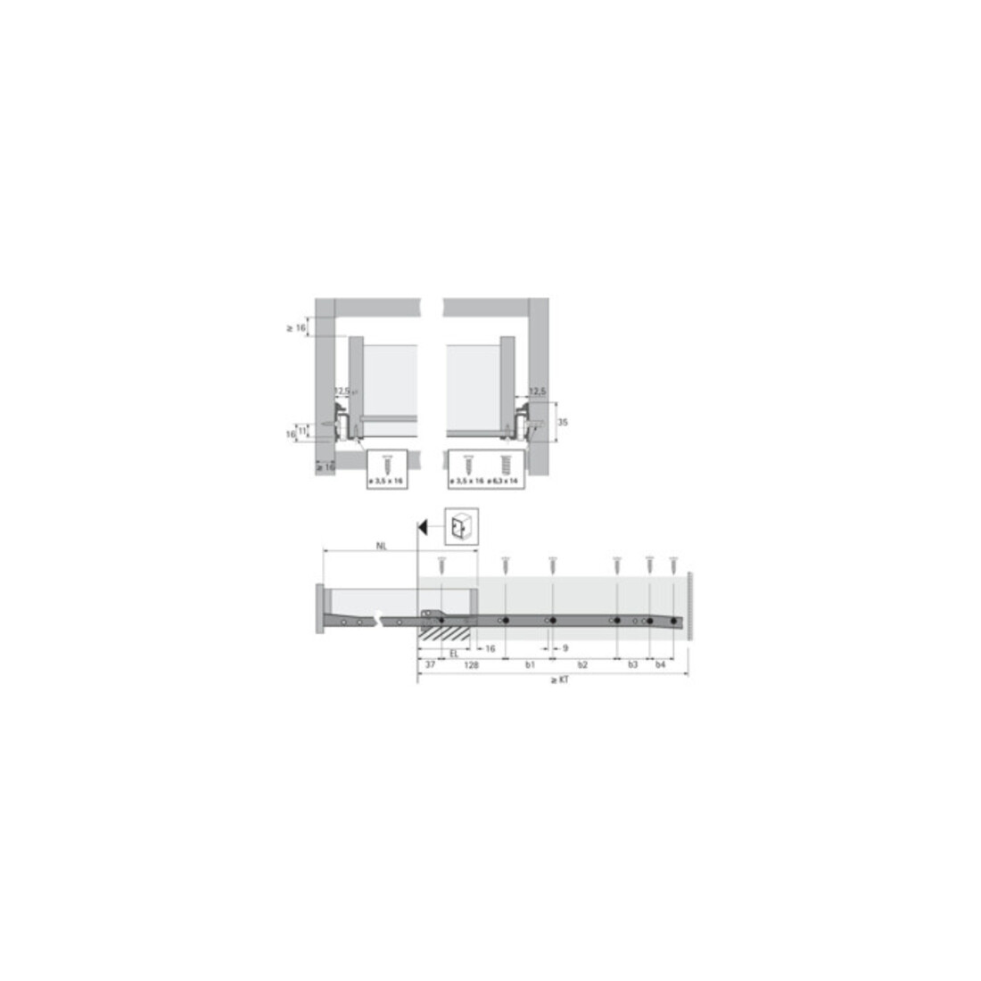 Hettich Teilauszug FR 402 m.Stop Control STA weiß L.350mm 25kg Schubkastenlänge 350mm