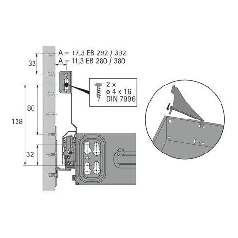 Hettich Tiroir en acier Support de bandeau pour cadre de suspension 20571 Acier aluoptique poudré