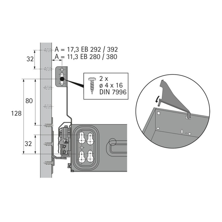 Hettich Tiroir en acier Support de façade 75554 Acier noir poudré