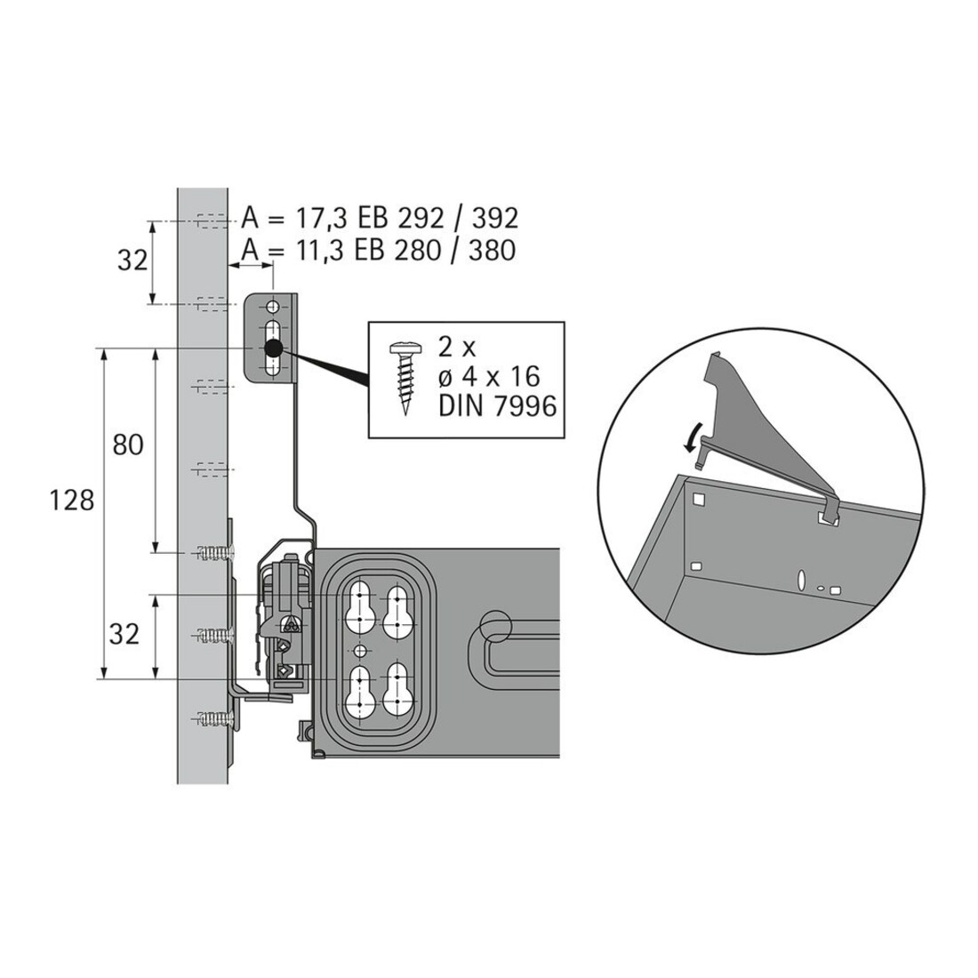 Hettich Tiroir en acier Support de façade 75554 Acier noir poudré