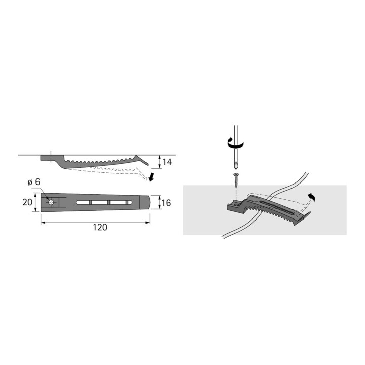 Hettich Tischplatte-Kabelhalter einfach, 45968 L 120mm,B 20mm Kunststoff grau