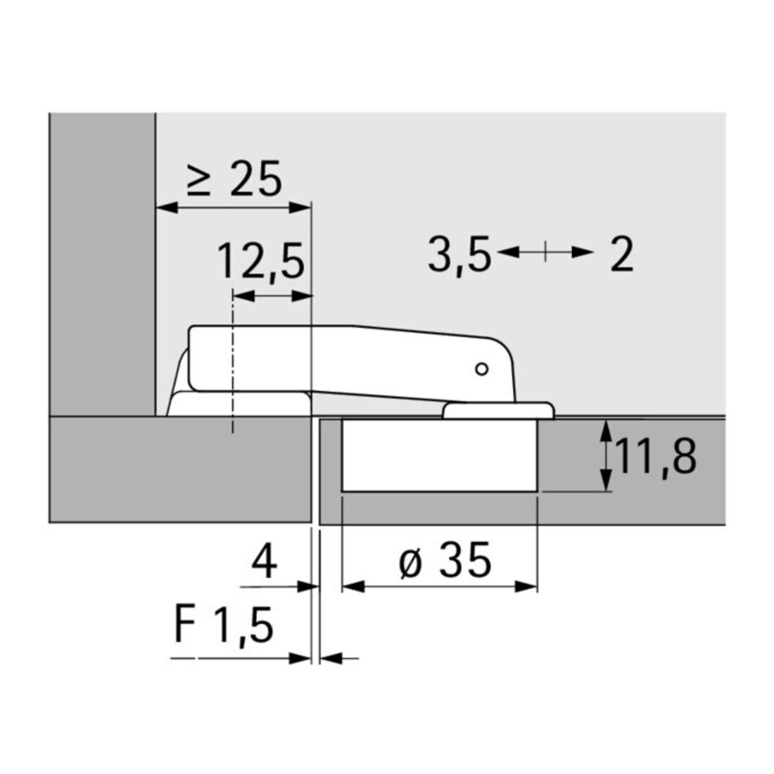 Hettich Topfscharnier Perfekt 5737 69603, 95° Stahl silber vernickelt