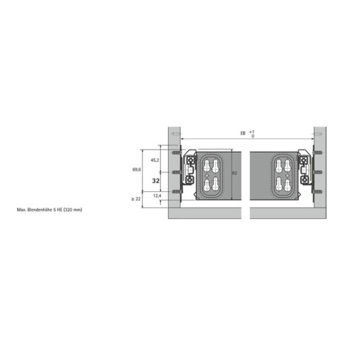 Hettich Tour d'appoint coulissant, sortie totale, Quadro Duplex 45 74866 acier