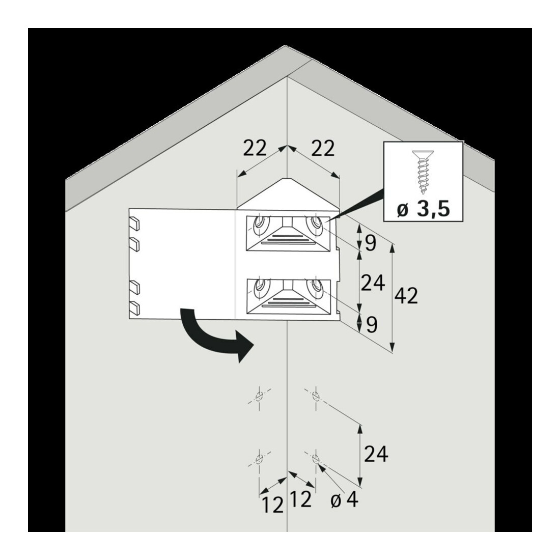 Hettich Universal-Eckverbinder mit Abdeckkappe 44742 Kunststoff weiß