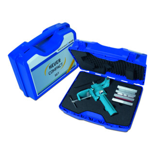 Heuer Set in valigetta compatta con morsa a vite, morsetto da tavolo, ganasce di protezione modello P, N, F e G