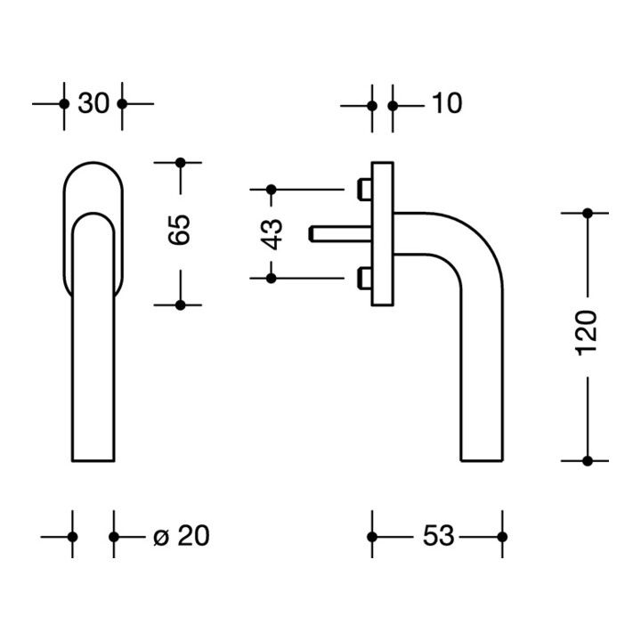 HEWI Fenstergriff 111FG.6 97 VK7mm vorsteh.Stift-L.35mm 90Grad-Rastung reinweiß