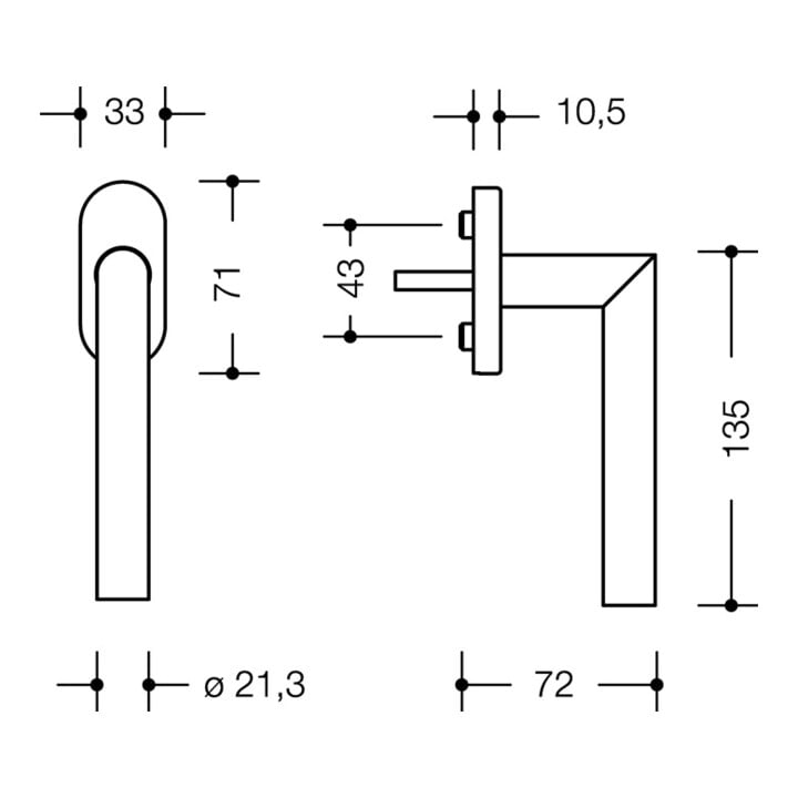 HEWI Fenstergriff 162XAFG.2 30mm VA XA 30mm Stand.HEWI
