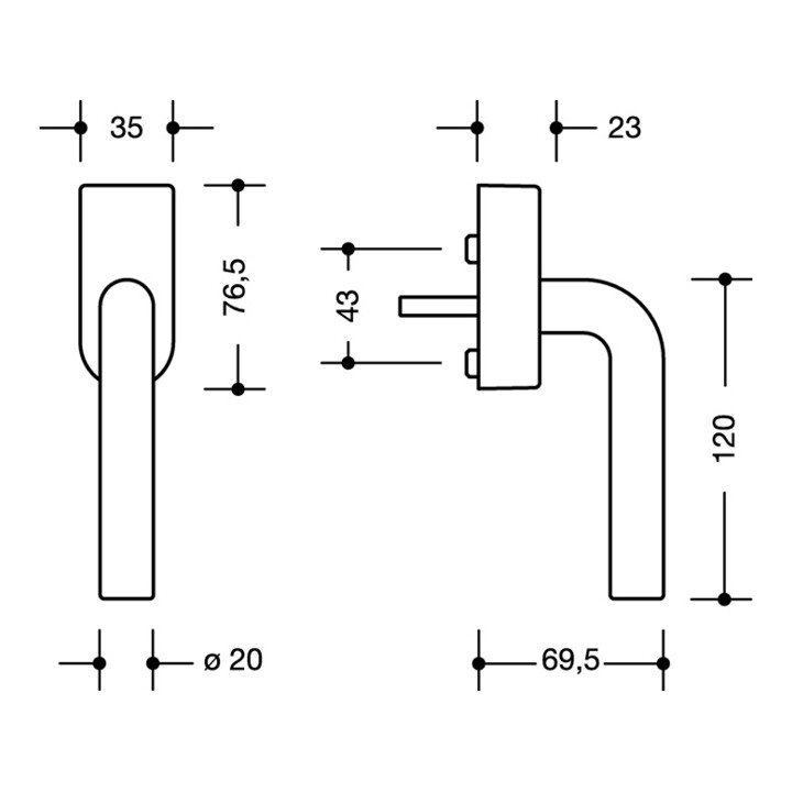 HEWI Fenstergriff abschl.111FGA.6 30mm Ku.99 30mm abschl.