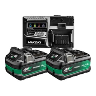 HiKOKI 2 Akkus 36V 2,5 Ah / 18V 5,0 Ah BSL36A18X + Ladegerät UC18YSL3
