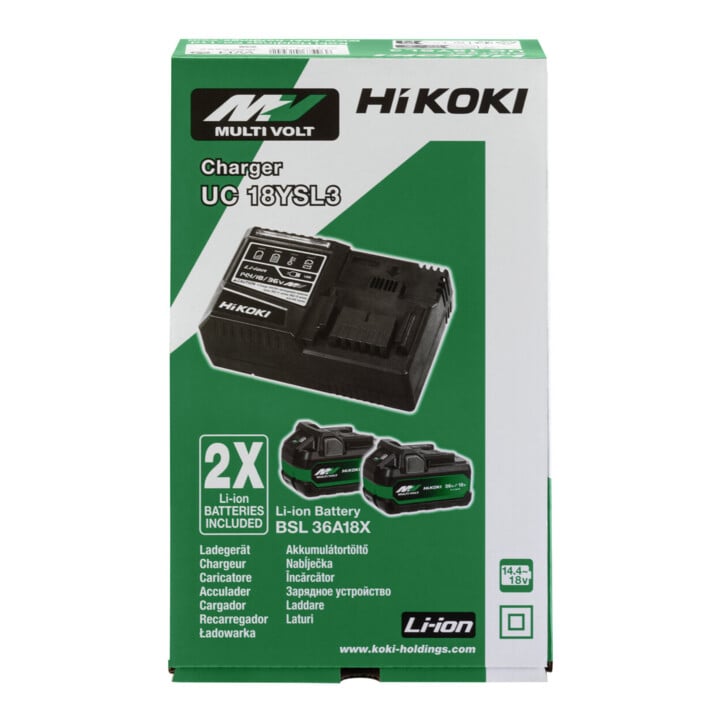 HiKOKI 2 Akkus 36V 2,5 Ah / 18V 5,0 Ah BSL36A18X + Ladegerät UC18YSL3