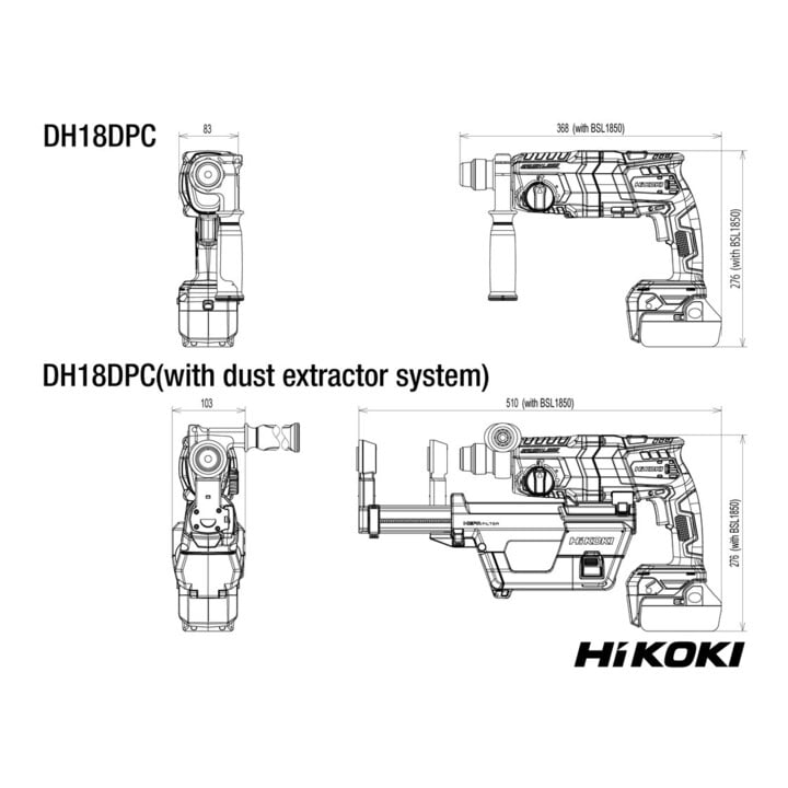 HiKOKI Akku-Bohr- und Meißelhammer DH18DPC (Basic) (HSC IV)