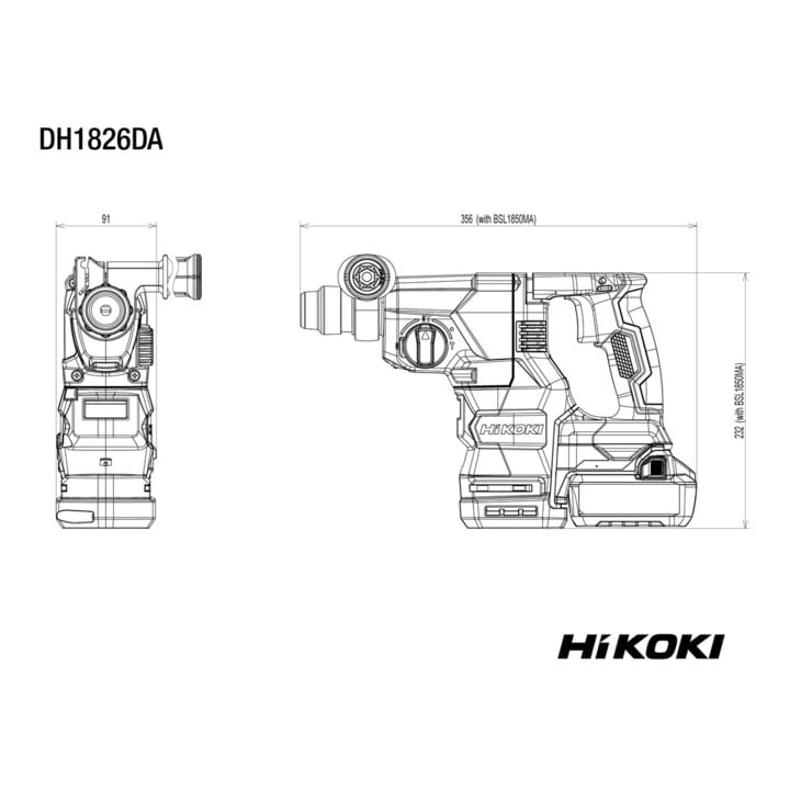 HiKOKI Akku-Bohr- und Meißelhammer (SDS-plus) DH1826DA (Basic) (HSC II) + Staubabsaugung