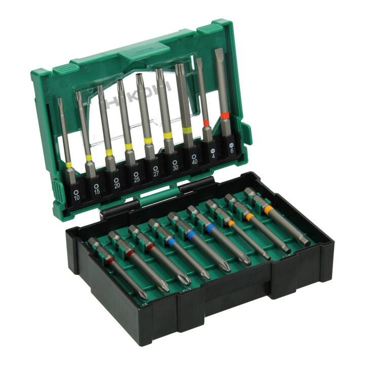 HiKOKI Bit-Box 1/4", 18-teilig, 75mm, inkl. magnetischem Bithalter, Größe II