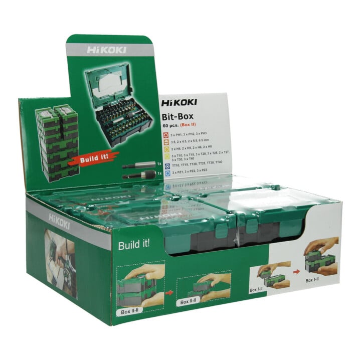 HiKOKI Bit-Box 1/4", 60-teilig, 25mm, inkl. magnetischem Bithalter und magnetischem Bithalter mit Schnellwechselsystem