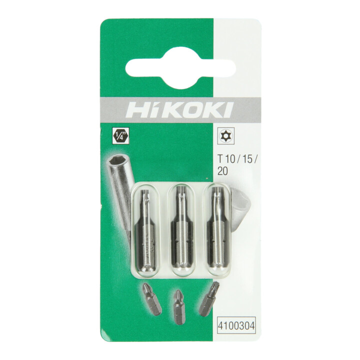 HiKOKI Bits 1/4" Torx T10 T15 T20 met gat 25 mm 3-delig Set