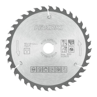 HiKOKI Cirkelzaagblad TCT 165x20 Z36 vlakke / wisseltand hout