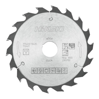 HiKOKI Cirkelzaagblad TCT 170 x 30/20 mm Z18 Wisseltand Hout