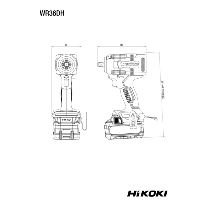 HiKOKI Clé à chocs sans fil (1/2") WR36DH (Basic) (HSC II)