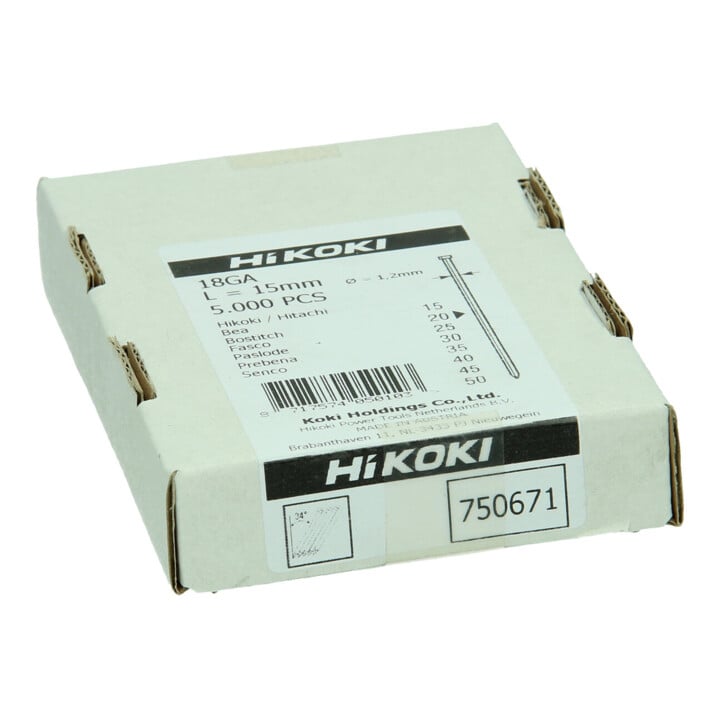 HiKOKI Clou tête aplatie 18 Gauge 1,2 x 15 mm droit électro-galvanisé