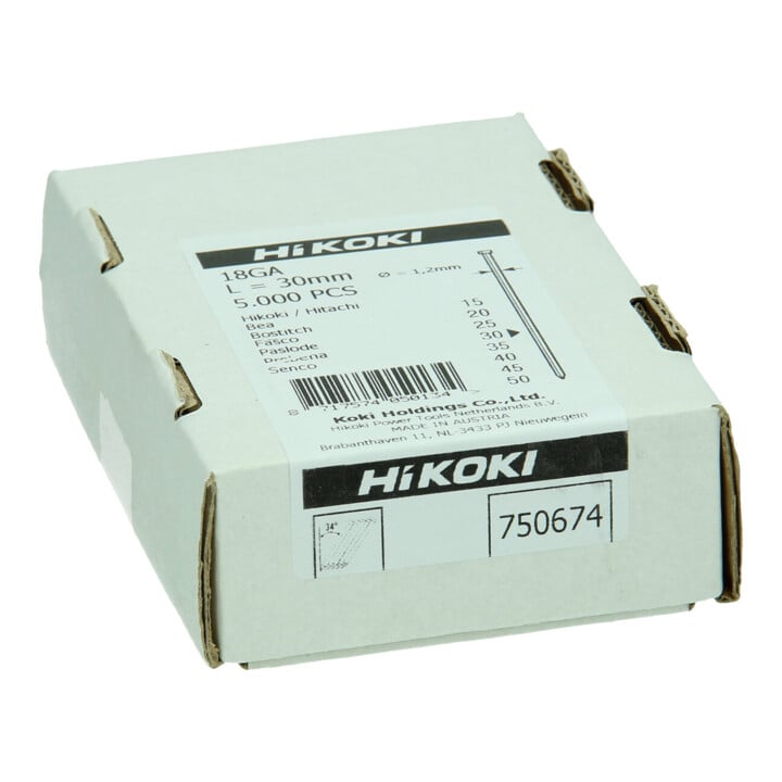 HiKOKI Clou tête aplatie 18 Gauge 1,2 x 30 mm électro-galvanisé droit