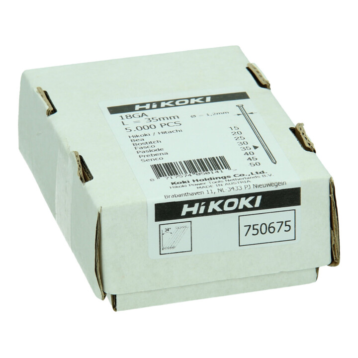 HiKOKI Clou tête aplatie 18 Gauge 1,2 x 35 mm droit électro-galvanisé 5000 pièces