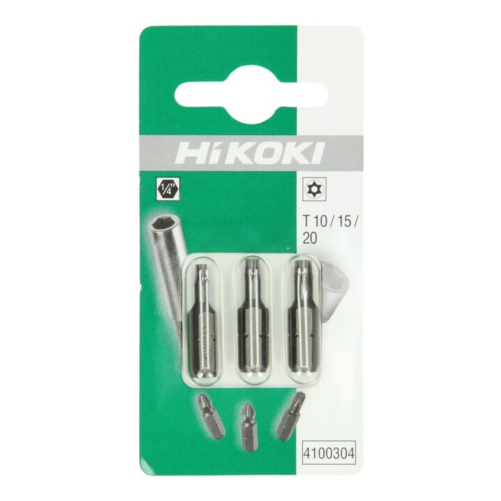 HiKOKI Embouts 1/4" Torx T10 T15 T20 avec trou 25 mm, Set de 3