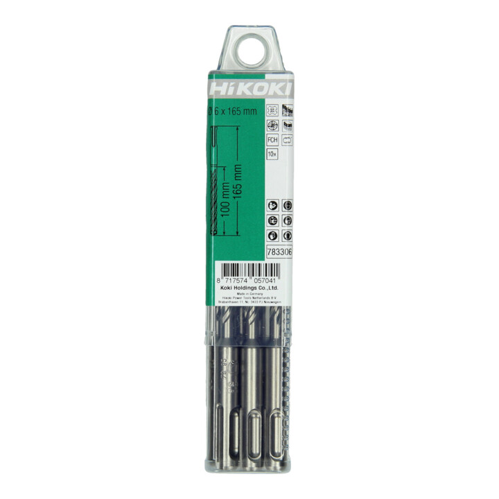 HiKOKI Foret à percussion SDS-Plus 10 x 100/165 mm tête en carbure monobloc 4 taillants