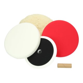 HiKOKI Kit de démarrage polissage Plateau 160 mm x M14 Couvre-polisseuse en peau d’agneau 200 mm rouge blanc velcro