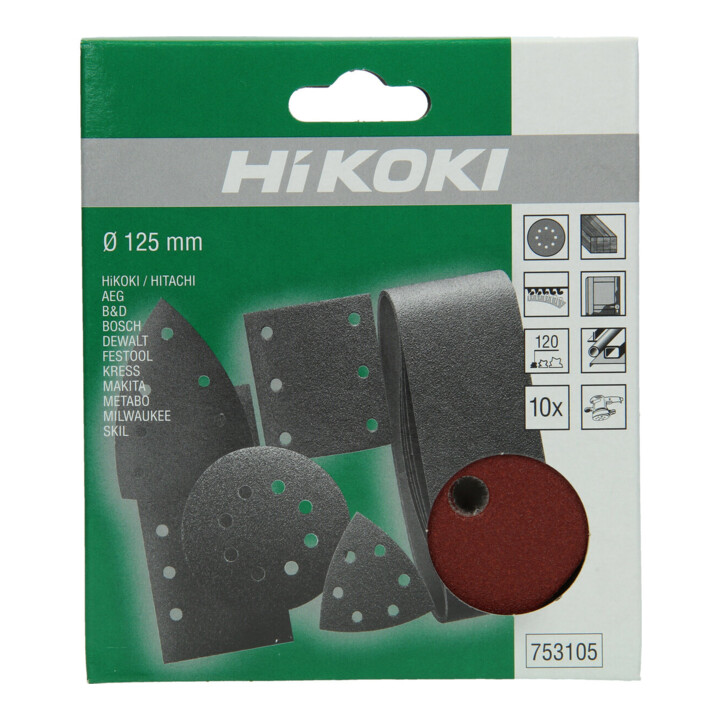 HiKOKI Klittenband schuurbladen 125mm P120 Rood 10 stuks