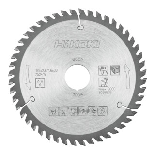 HiKOKI Kreissägeblatt TCT 165 x 30/20 mm Z48 Wechselzahn Holz