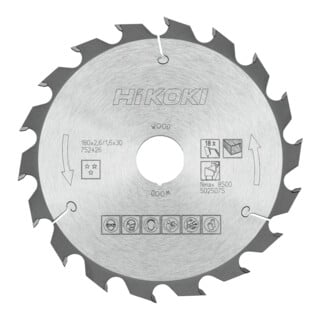 HiKOKI Kreissägeblatt TCT 180 x 30/20 mm Z18 Wechselzahn Holz