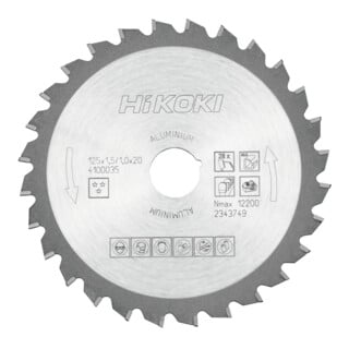 HiKOKI Lame de scie circulaire TCT 125 x 20 Z28 dents trapézoïdales / plates pour stratifié aluminium