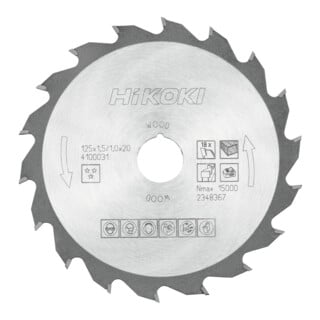 HiKOKI Lame de scie circulaire TCT 125x20 Z18 dents plates / alternées bois