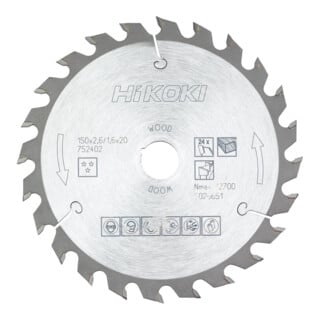 HiKOKI Lame de scie circulaire TCT 150 x 20/16 mm Z24 dents alternées bois