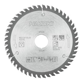 HiKOKI Lame de scie circulaire TCT 165 x 30/20 mm Z48 denture alternée bois