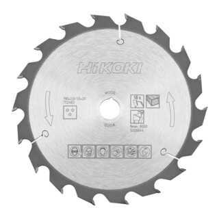 HiKOKI Lame de scie circulaire TCT 190 x 20 Z18 denture alternée bois