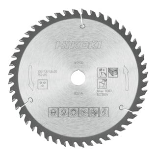 HiKOKI Lame de scie circulaire TCT 190 x 20 Z48 dents alternées bois