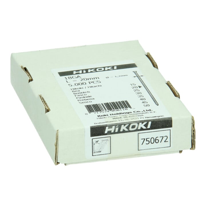 HiKOKI Stauchkopfnagel 18 Gauge 1,2 x 20 mm elektrogalvanisiert gerade 5000 Stk