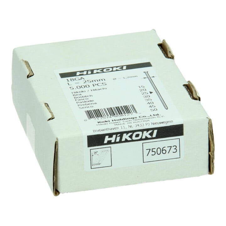 HiKOKI Stauchkopfnagel 18 Gauge 1,2 x 25mm gerade elektrogalvanisiert 5000 Stk