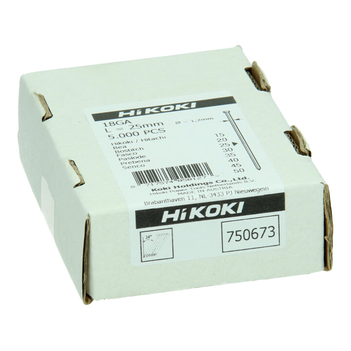 HiKOKI Stauchkopspijker 18 Gauge 1,2 x 25 mm recht elektroverzinkt 5000 stuks
