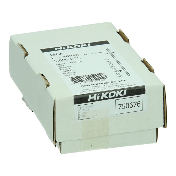 HiKOKI Stauchkopspijker 18 Gauge 1,2 x 40 mm recht elektroverzinkt 5000 stuks
