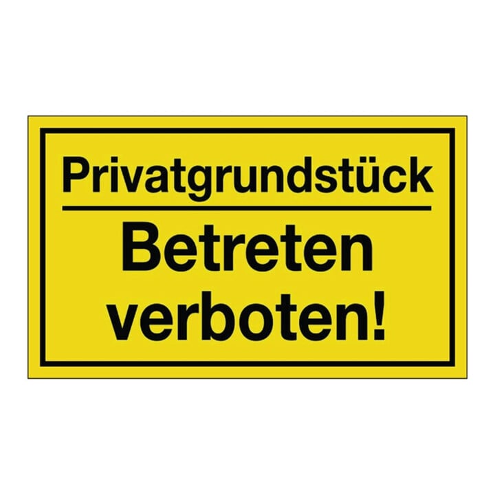 Hinweiszeichen Privatgrundstück/Betreten verboten! L250xB150mm gelb schwarz Ku.