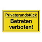 Hinweiszeichen Privatgrundstück/Betreten verboten! L250xB150mm gelb schwarz Ku.