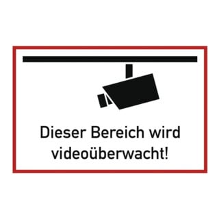 Hinweiszeichen Videoüberwacht L300xB200mm weiß schwarz Alu.