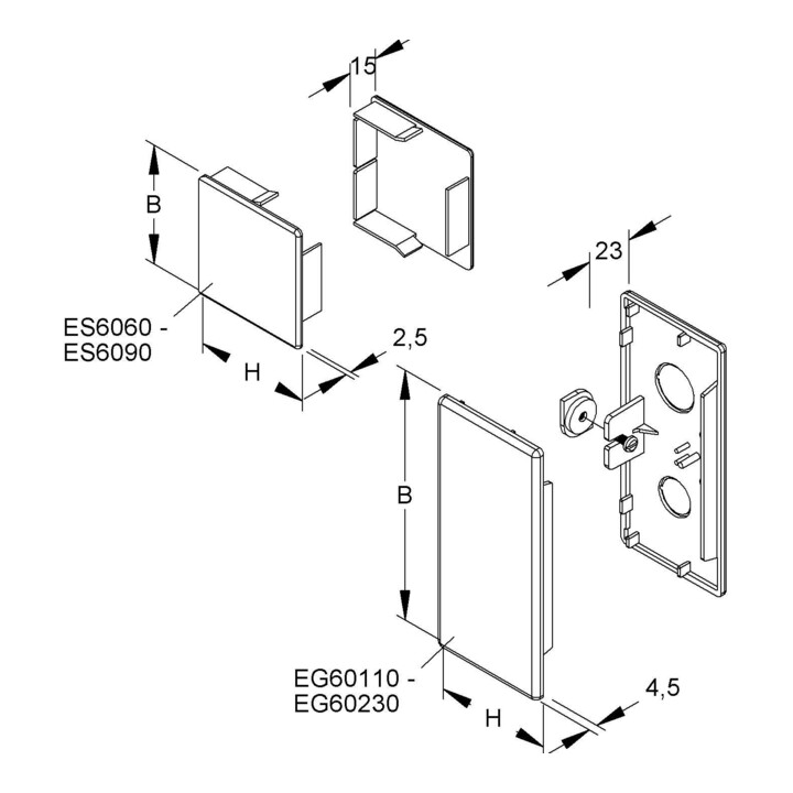 HKL Endstück lgr 60x60 RAL7035 ES6060.8