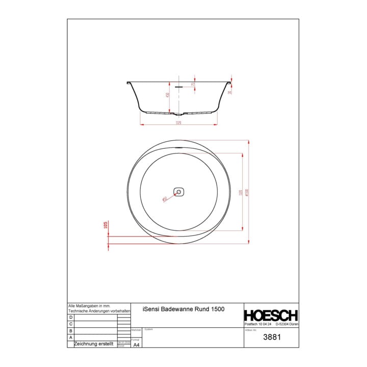 Hoesch iSENSI Baignoire ronde d=150 cm, blanche