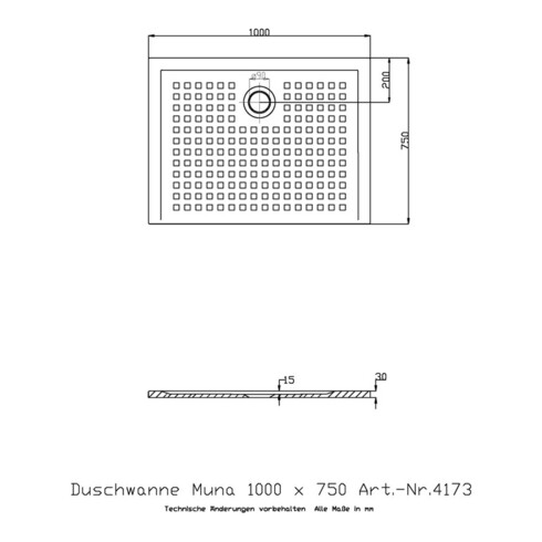 Hoesch Mineralguss-Duschwanne MUNA mit Antirutsch 1000 x 750 x 30 mm weiß