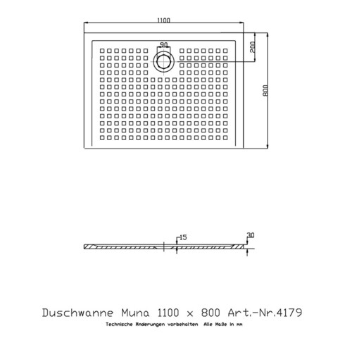 Hoesch Mineralguss-Duschwanne MUNA mit Antirutsch 1100 x 800 x 30 mm weiß
